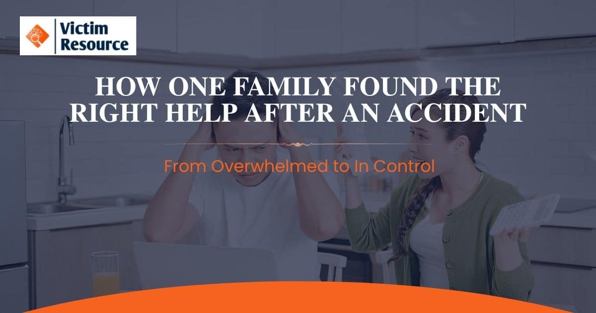 Anonymized Missouri and Kansas family reviewing medical bills and accident paperwork with a victim advocate