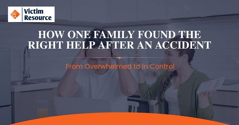 Anonymized Missouri and Kansas family reviewing medical bills and accident paperwork with a victim advocate