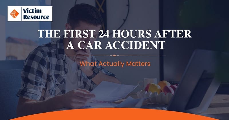 Person reviewing car accident paperwork and insurance documents in Kansas City, Missouri